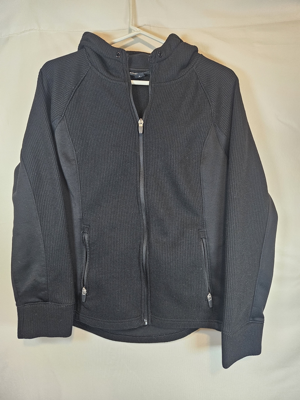 Swiss Tech Black Ribbed Full-Zip Hooded Jacket